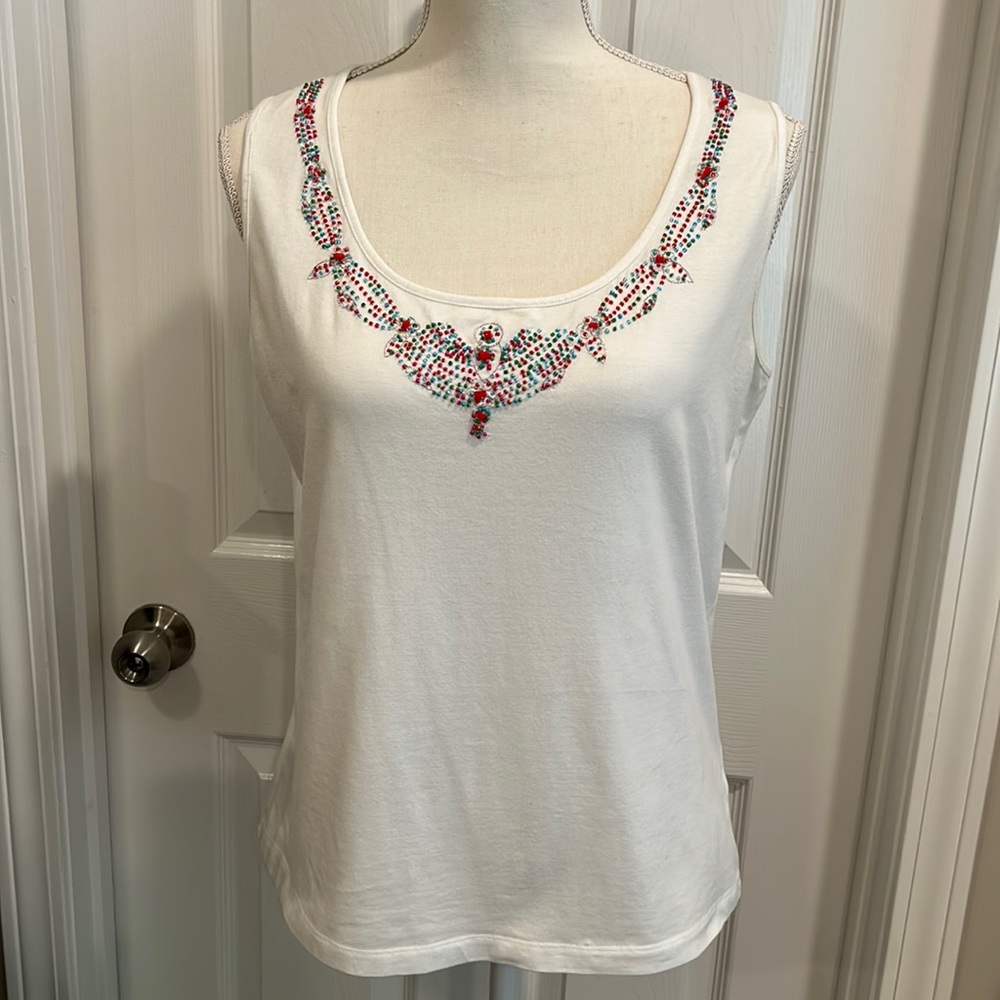 N.Y.P.L Collection size medium white beaded tank top